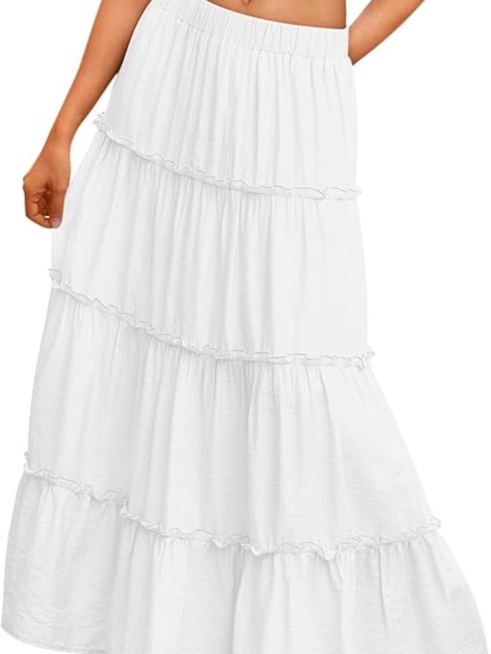 Trendy Queen White Boho Maxi Skirt with Pockets | Flowy Beach Vacation Summer St - Picture 2 of 6